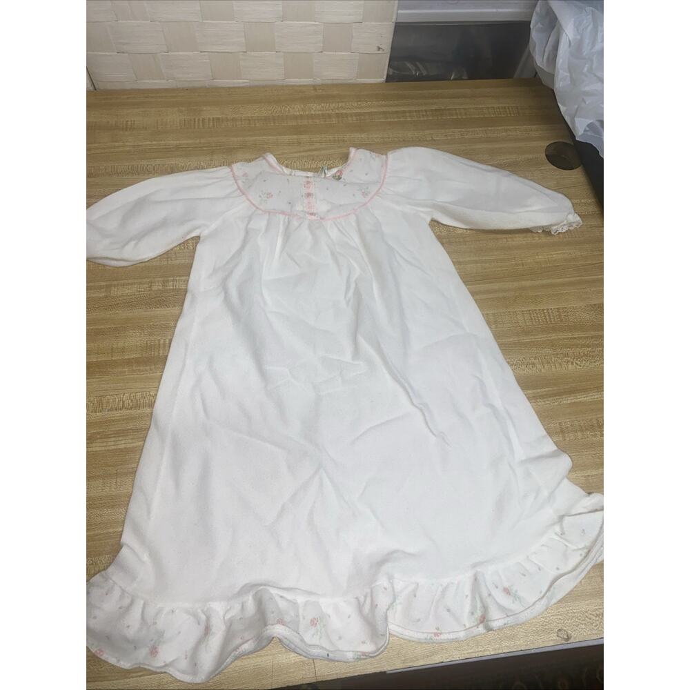 80s Baby Girl White Flannel Pajama Nightgown by IC Mfg. Sz XL (18-24mo)